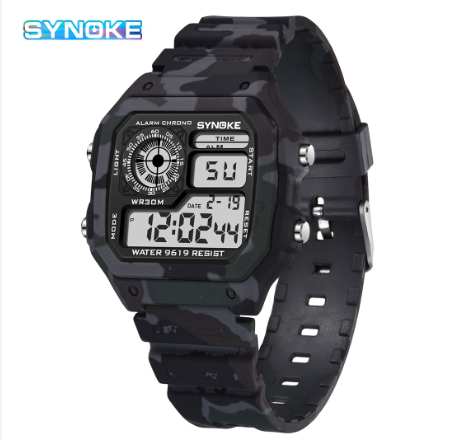 SYNOKE Watch For Men Waterproof Camouflage Watches Multi-function Digital Sports Mens Watch BLACK