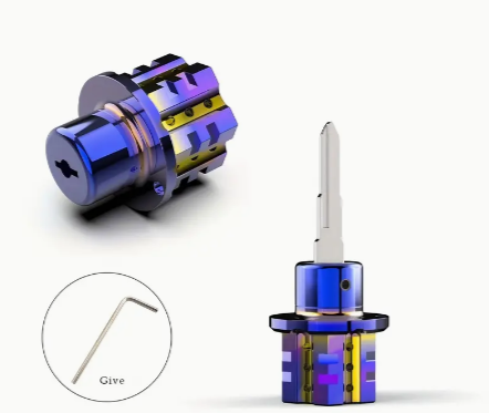 CNZERM Motorcycle Key Head Cover, Universal Aluminum Alloy Handlebar Accessory, CNC Titanium Burnt Blue Finish, Compatible with Street Motor Scooters and Electric Bikes