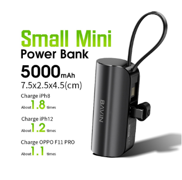 Bavin PC012/PC013 5000mAh Mini Fast Charging Portable Power Bank w/ Built-in Cable & Type-C/iPh Port