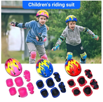 Kids Helmet 2022 new children's sports helmet riding balance bike cap protective gear set 7 sets of sports protective equipment
