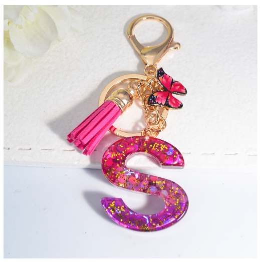Fashion Gradient A-Z Letter Keychains Sweet Butterfly Tassels Pendant Alphabet Keyrings Name Initials Key Chains Accessories S