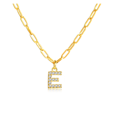 Vnox 18K Gold Initial Letter Necklace,Gold Letter Necklace,Initial Necklace E