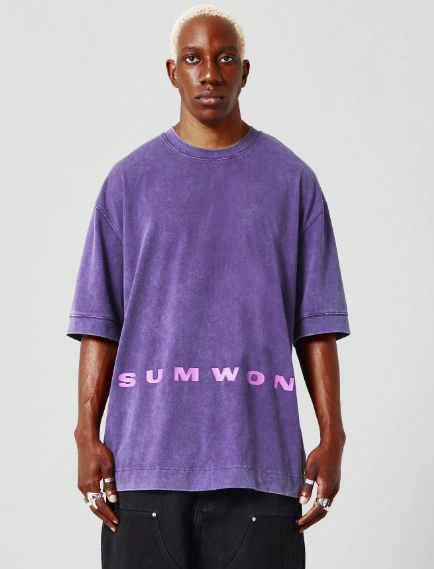 SUMWON Oversized Fit Washed Tee With Front Logo Graphic Print College Ready