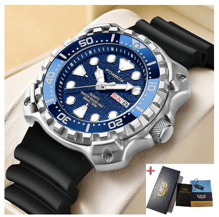 LIGE Original Men Stainless Anti-Rust Waterproof Luminous Business Watch  SILVER BLUE