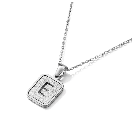 St. Kunkka 316L Stainless Steel Hollow A-Z Letter Pendant Necklace for Gift and Birthday Gift  E