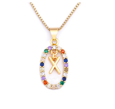 Colorful 26 Letters A - Z Initial Alphabet Pendant Long Chain Necklace Name Jewelry Women Accessories X