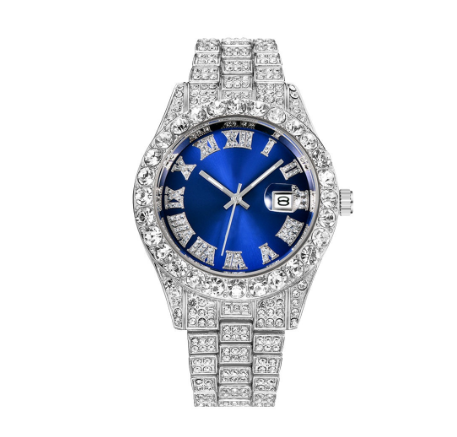 Luxury Rhinestone Roma Numerals Men's Calendar Watch Stainless Steel Band Men Business Wristwatch 06