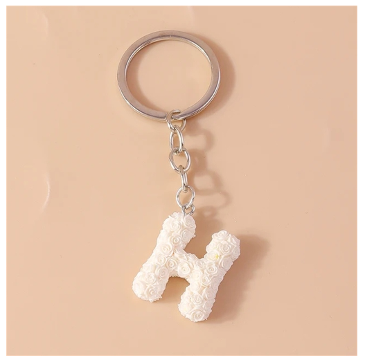 Fashion Rose 26 Letter Keychains Sweet Flower A-Z Alphabet Keyrings For Women Handbag Pendant Ornaments Jewelry Accessories H