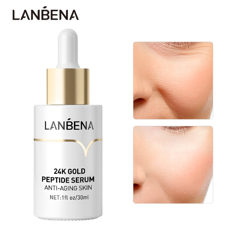 LANBENA 24K Gold Peptide Serum Anti-Aging Wrinkle Firming Fine Lines Moisturizing Whitening Nourishing Skin Care 30ML