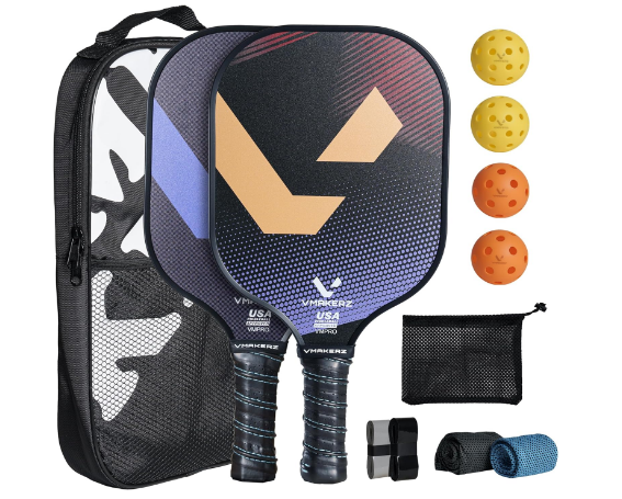 Pickleball Paddles Set of 2, USAPA Approved Graphite Carbon Fiber Surface, Honeycomb Core, Lightweight Pickleball Set with 4 Premium Balls, 2 Cooling Towels, Grips, Mesh Bag and Carry Bag