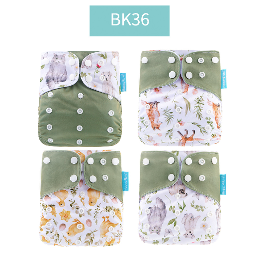 Happyflute 2023 4pcs set Washable Eco-friendly Baby Cloth Diaper Ecological Adjustable Nappy Reusable Diaper Fit 0-2year 3-15kg 01