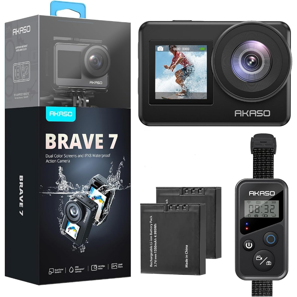 AKASO Brave 7 4K30Fps 20Mp Wifi Action Camera With Touch Screen Vlog Eis 2.0 Zoom External Mic Voice Control Waterproof