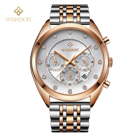 WISHDOIT Watch For Men Original Waterproof Stainless Business Quartz Fashion Luminous Wristwatch WHITE 1