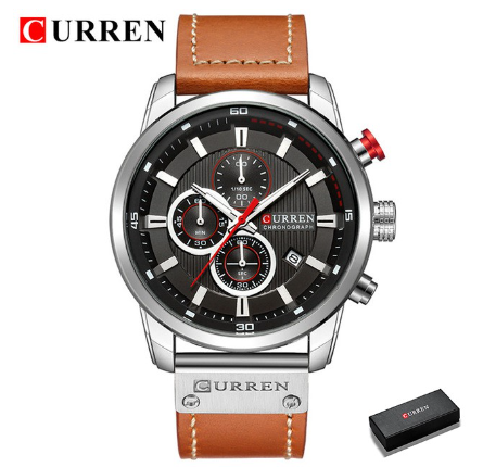 Curren Fashion Date Quartz Men Watches Top Brand Luxury Male Clock Chronograph Sport Wrist Watch 8291 SILVER BLACK