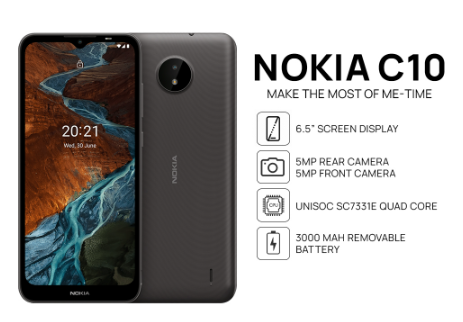 Nokia C10 Cellphone | 1GB/2GB RAM+32GB ROM | Unisoc SC7331e | 6.5" HD+ Display | 3000mAh Removable B