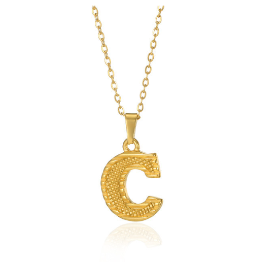 Stainless Steel Capital Initial Letter Necklaces For Women A-Z Alphabet Pendant Necklace C