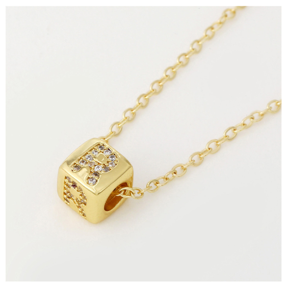 18K Gold Plated Titanium Steel English Letter Pendant Necklace Collar Chain Women's Fashion Copper Inlaid Zircon Dice Necklace Neckchain R