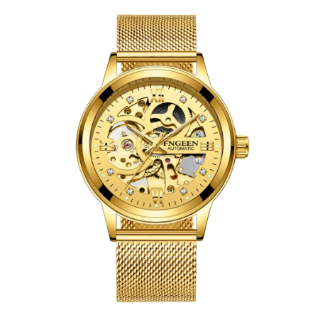 FNGEEN 6018 Men's Automatic Mechanical Watch ALL GOLD MESH