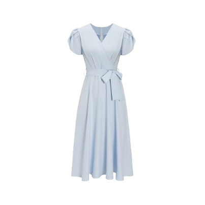 Lovito Women Casual Plain Belted A Line Dress L65ED138 (Apricot/Blue)