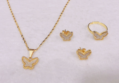 14k Bangkok gold class a 3in1 Set, Earrings Necklace Ring