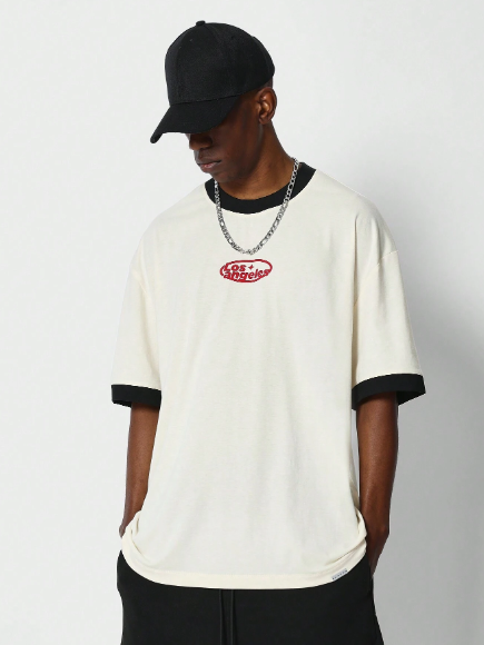 SUMWON Oversized Fit Contrast Binding Tee With Back Graphic Print