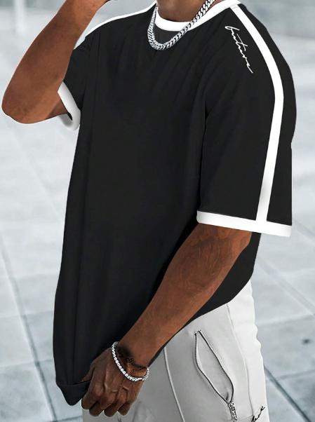 Manfinity Homme Men Plus Contrast Trim Drop Shoulder Tee