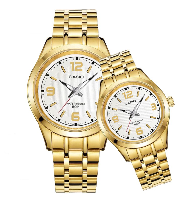 Stainless Gold Strap Fashion Watch for Couple