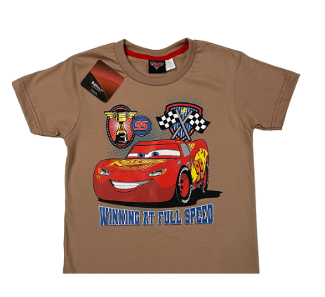 Disney Cars Winning Pose Boys Kids And Toddlers Grizz Brown T-Shirt With Red Piping