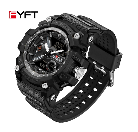 FYFT Men Watch Waterproof Military Multi-display Dial Luminous Luxury Men Watch-4 BLACK