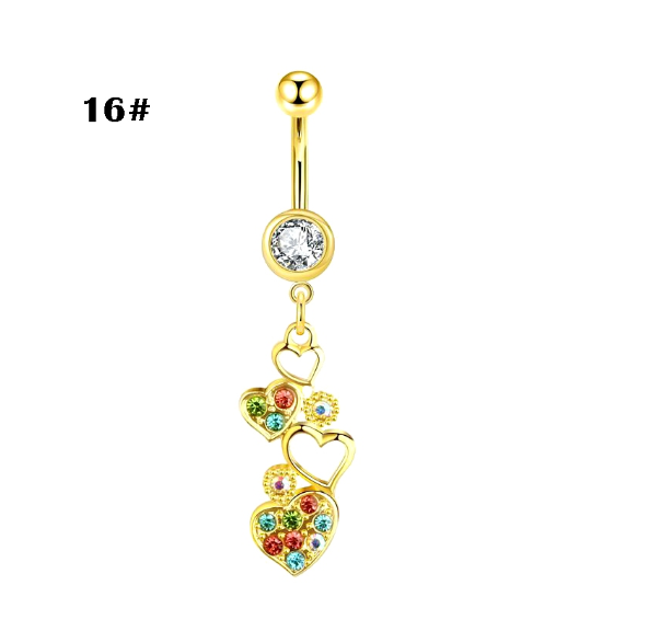 Gold Belly Button Ring with Diamonds and Zirconia Belly Button Clasp Piercing Belly Button Nail