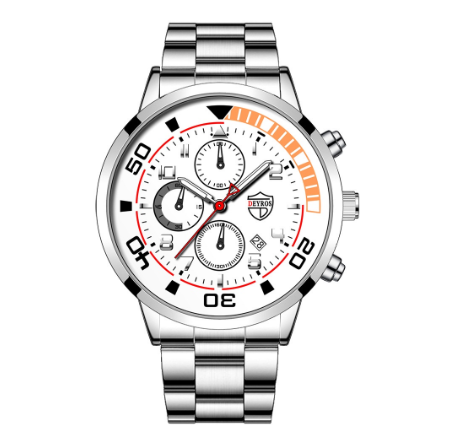 DEYROS Luxury Gold Men's Steel Band Calendar Watch Sports Waterproof Mens Quartz Wrist Watch Men Watch Relo Ng Kalalakihan SILVER WHITE