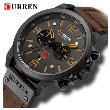 Curren Top Luxury Brand Military Leather Men's Waterproof Sports Quartz Chronograph Watch Date Fashion Casual 8314X BLACK YELLOW