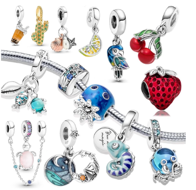 925 Sterling Silver Summer Blue Sea Life Octopus Turtle fruit Charm