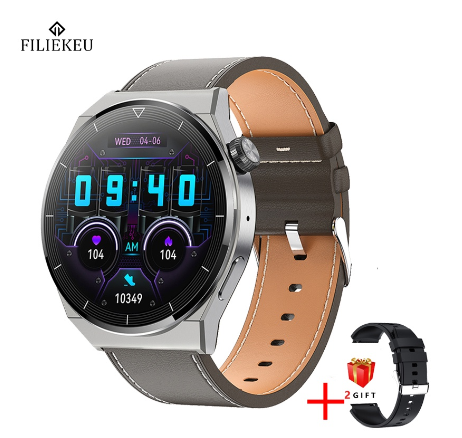 FILIEKEU NFC Smart Watch HD AMOLED Screen Support Ecg Plus Ppg Wireless Charging Bluetooth Call Ip68 Waterproof Smartwatch LEATHER SILVER