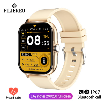 FILIEKEU Smart Watch Men Women Waterproof Sports Fitness Bluetooth Couple Touchscreen Stainless Steel Smartwatch SILICONE ROSEGOLD
