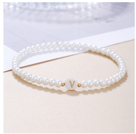 26 Letter Pearl Bracelet for Women Men Fashion Handmade Elastic Friendship Wristband Gift Jewelry V