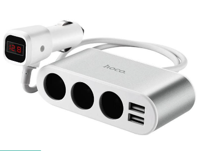HOCO Z13 Hub Car Socket Splitter Super Charger 3 Lighter Sockets Independent Switch With 2 USB Ports