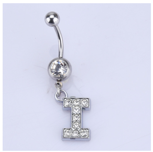 26 Letter A To Z Style Charm Stainless Steel Body Piercing JewelryCrystal Rhinestone Navel Belly Button Ring I