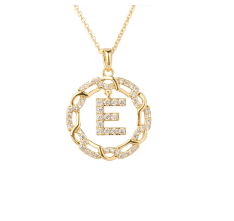 YH 18K Thai gold plated lnitials Pendant A-Z Letter Necklace For Women （3lengths Free Adjustment）E