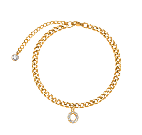 Vnox Initial Ankle Bracelets for Women, 14K Gold Plated Cuban Chain Initial Anklets for Women Anklet Foot Jewelry 24