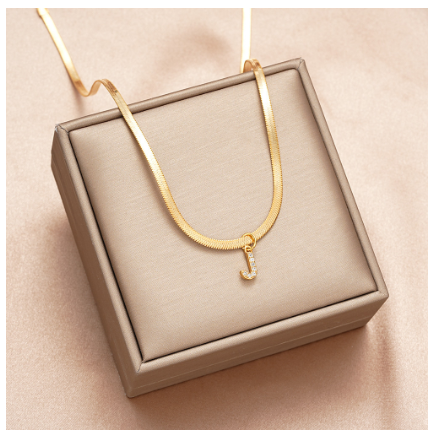 Luxury 18K Gold A-Z Initial Letter Necklace for Women Stainless Steel Snake Zircon Pendant Choker Accessories Jewelry J
