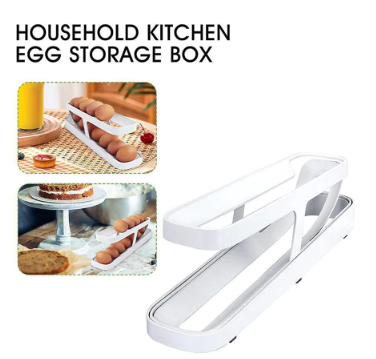 2 Tier Refrigerator Egg Tray Organizer Egg Storage Rack Double Layer Automatic Rolling Rack