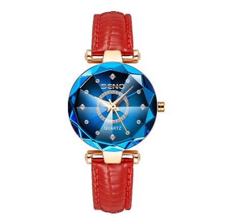 Seno Ocean Star Steel Band Women's Watch Fashion Crystal Ladies Quartz Wristwatch BLUE LEATHER