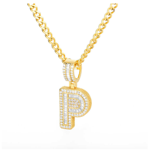 Trend Cubic 2020 Zirconia Letters A-Z Pendant Necklaces Iced Out Rock Candy Style Initial P