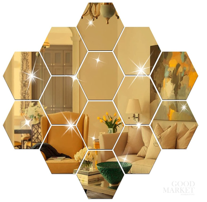 12pcs/1set 3D Mirror Wall Stickers Vinyl Sticker Removable Hexagonal Shape DIY Decal Home Living Decor Art Ornaments