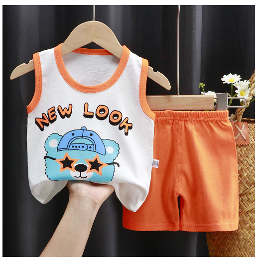 For Baby Boys & Kids Sleeveless Shorts Set Pure Cotton Summer Outfits For Boy S8