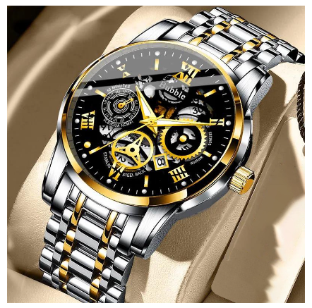 Original Luxury Hollow Stainless Steel Gold Fashion Business All-Match Luminous Waterproof Calendar Quartz Korean automatic analog Watch M1