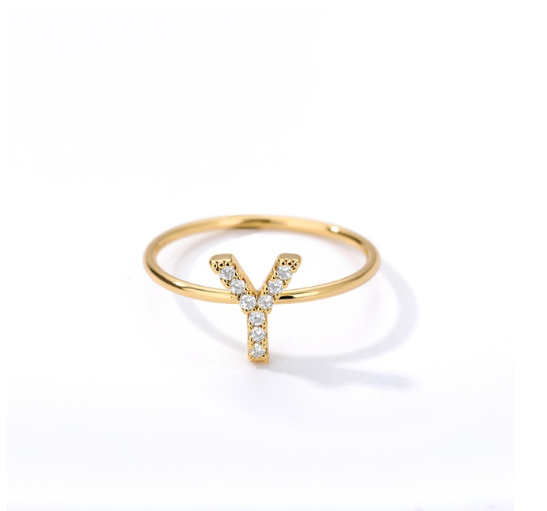 Maxzone Initial Letter Rings For Women Stainless Steel Gold Ring A-Z Letters Finger Ring Couple Wedding Aesthetic Jewelry Gift Y