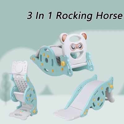 Kids 3 In 1 Slide Playground Multifunctional Indoor And Outdoor Rocking Horse Basketball Toy Gift
