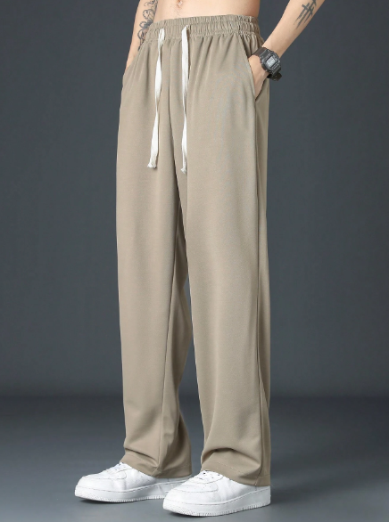 Men's Casual Fashionable Simple Drawstring Waist Solid Color Pants